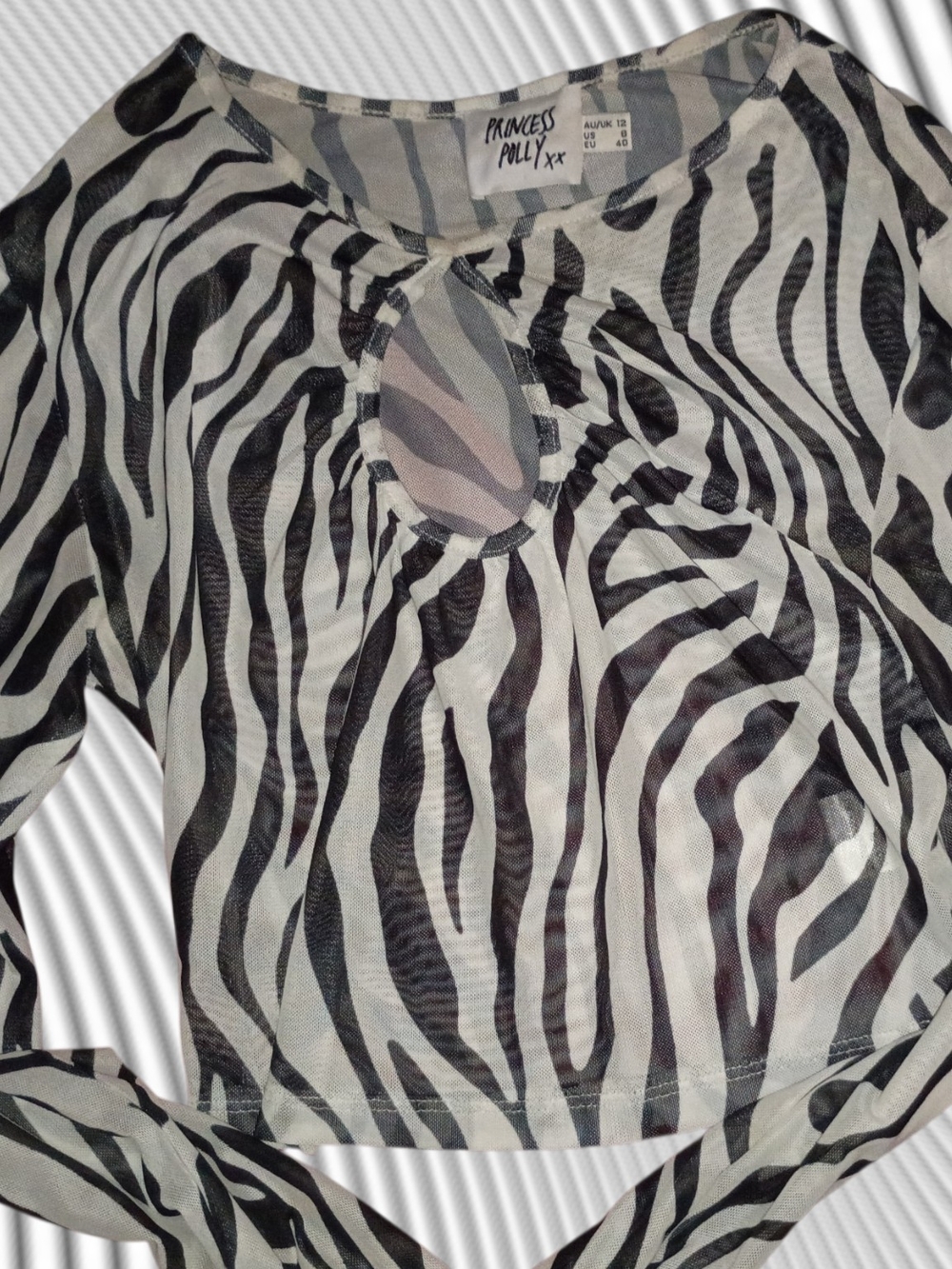Princess Polly Black & White Zebra Mesh Crop Top